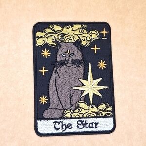 The star tarot card iron on patch Celestial stars cat patch witch accessory